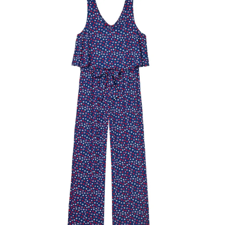 Women's V-Neck Wide Leg Jumpsuit - Red, White, and Blue