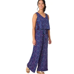 Women's V-Neck Wide Leg Jumpsuit - Red, White, and Blue