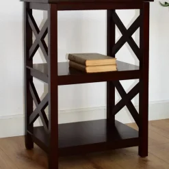 Wood Accent Table with Open Sides in X Design - 2-Tier