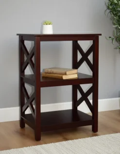 Wood Accent Table with Open Sides in X Design - 2-Tier