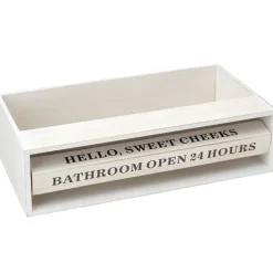 Wooden Bathroom Toilet Topper Storage Tray with Funny Rotating Phrases