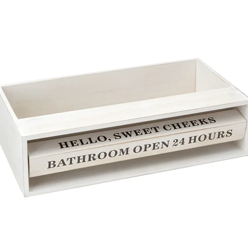 Wooden Bathroom Toilet Topper Storage Tray with Funny Rotating Phrases