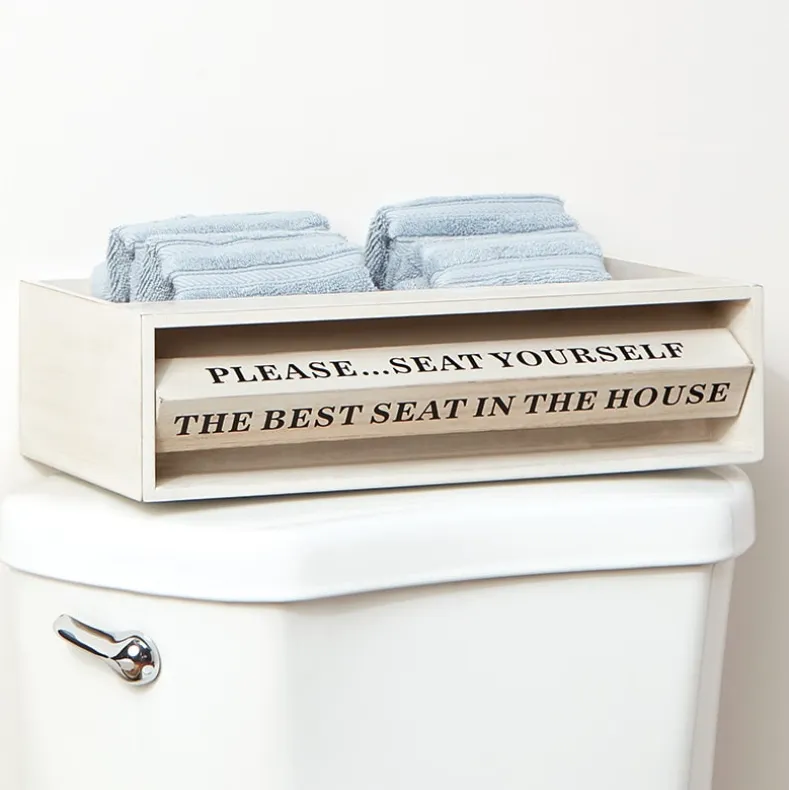 Wooden Bathroom Toilet Topper Storage Tray with Funny Rotating Phrases