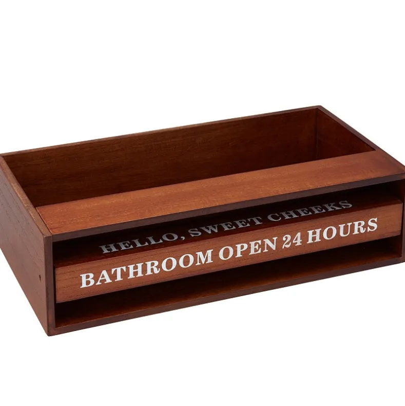 Wooden Bathroom Toilet Topper Storage Tray with Funny Rotating Phrases
