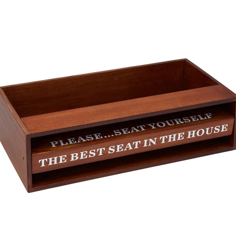 Wooden Bathroom Toilet Topper Storage Tray with Funny Rotating Phrases
