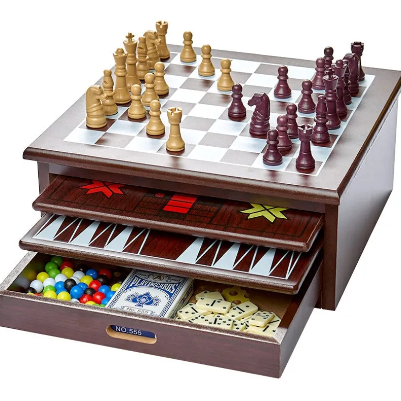 Wooden 15-in-1 Game Center - Family Fun with Chess, Checkers, and More