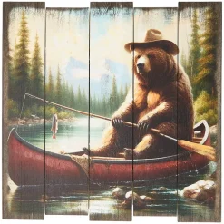 Woodland Bear Plank Wall Art – Rustic Decor for Nature Lovers