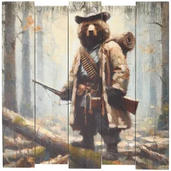 Woodland Bear Plank Wall Art – Rustic Decor for Nature Lovers