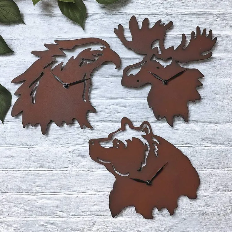 Woodland Clock Animal Silhouette Moose Bear of Eagle