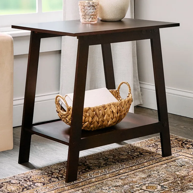 Wood Rectangular 2-Tier Accent Side Table